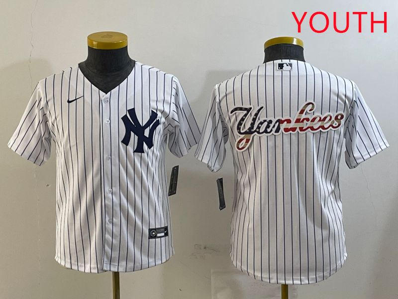 Youth New York Yankees Blank White Stripe Game 2025 Nike MLB Jersey style 27
